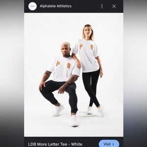 Alphalete LDB MORE LETTER New USA MADE White Tee with Orange Logo Unisex Large